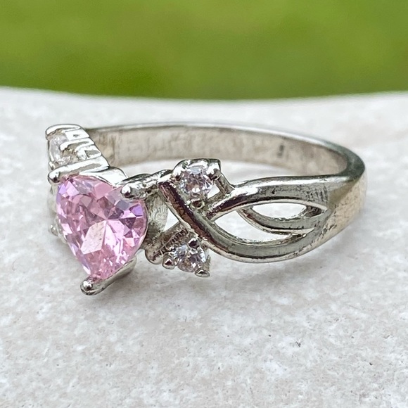 Pink Crystal Topaz w/ white cz accent stones antiqued silver tone - Picture 4 of 6